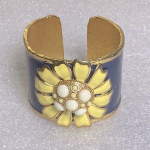 Vintage Blue yellow white sunflower bangle